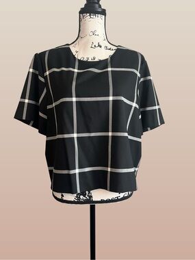 Banana Republic Black White Windowpane Checkered Top Size XL